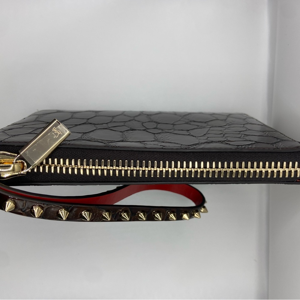 Christian Louboutin Cabata Croc Embossed Soft Pouch Spike Wristlet Mini - Picture 5 of 16